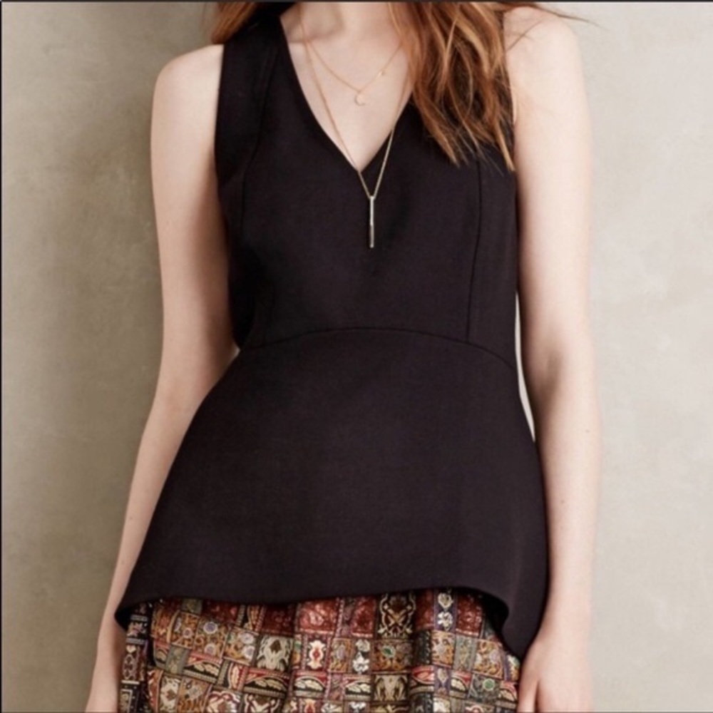 Anthro Leifsdottir Hara Black Peplum Top Sz 2 Work Business Casual Sleeveless